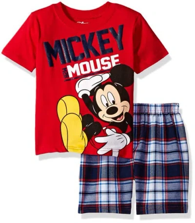 Disney T-shirt & Plaid Shorts Set In Red