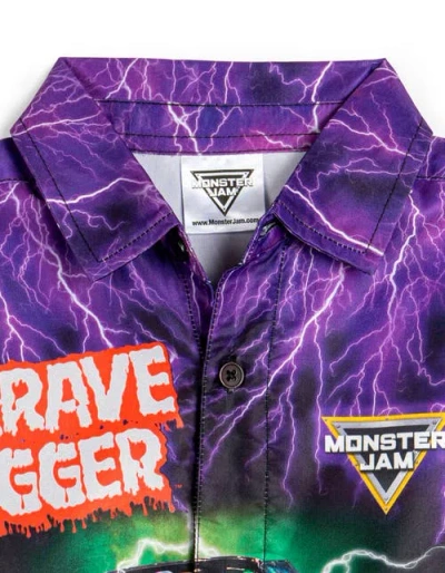 Monster Jam Grave Digger Short Sleeve Button Down Shirt In Blue
