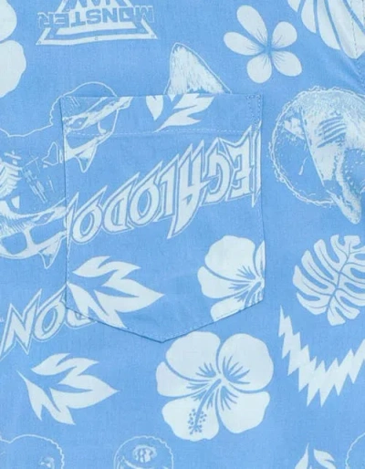 Monster Jam Megalodon Short Sleeve Button Down Shirt In Blue