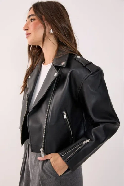 Nasty Gal Faux Leather Boxy Biker In Black