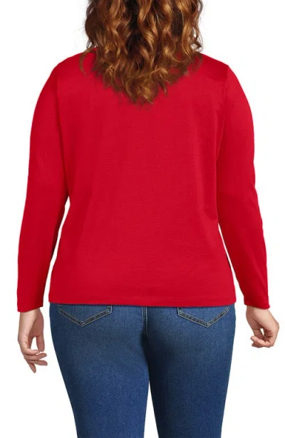 Lands' End Plus Size Supima Cotton Long Sleeve Crewneck T-shirt In Red