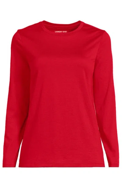 Lands' End Plus Size Supima Cotton Long Sleeve Crewneck T-shirt In Red