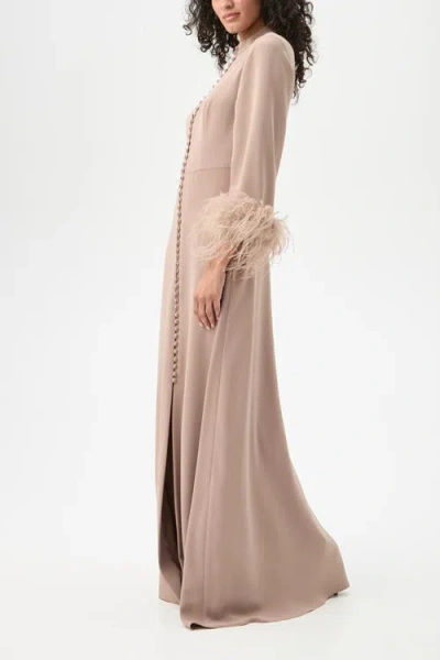 Trina Turk Montmarte Feathre Trim Maxi Dress In Brown