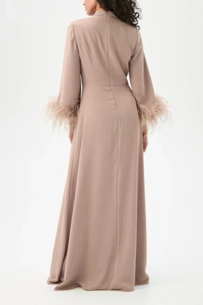 Trina Turk Montmarte Feathre Trim Maxi Dress In Brown