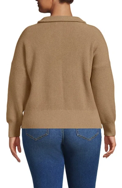 Lands' End Plus Size Drifter Floatback Jacquard Quarter Zip Sweater In Brown