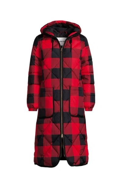 Lands' End Plus Size Featherfree Insulated Diamond Quilted Maxi Coat In Red