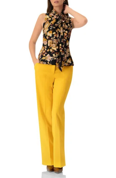 Ivonne V-neck Sleeveless Blouse With Neck Ties In Yellow