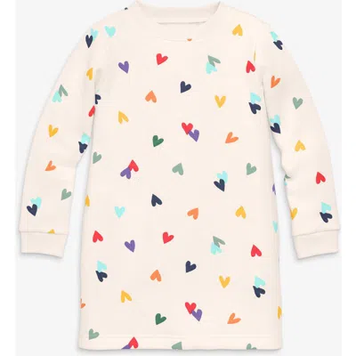 Primary Kids Cozy Fleece Dress In Rainbow Confetti Hearts In Brown