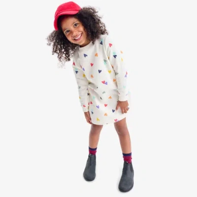 Primary Kids Cozy Fleece Dress In Rainbow Confetti Hearts In Brown