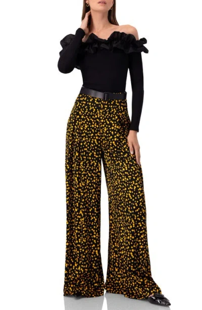 Ivonne Wide-leg Polka Dot Pants In Black