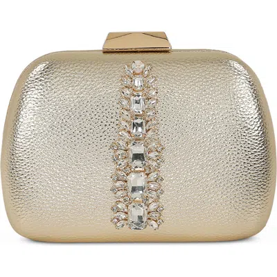 Jewel Badgley Mischka Halo Crystal Panel Minaudiere In Gold