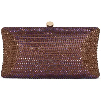Jewel Badgley Mischka Nia Fully Crystal Beveled Minaudiere In Brown