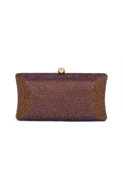 Jewel Badgley Mischka Nia Fully Crystal Beveled Minaudiere In Brown