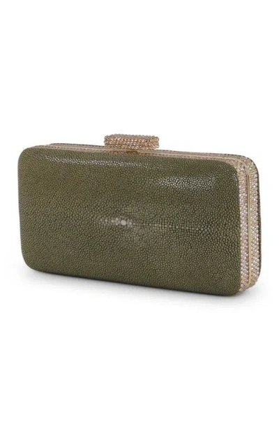 Badgley Mischka Evelyn Stingray Leather Minaudiere In Green