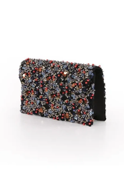 Jewel Badgley Mischka Aurora Beaded Mini Trapezoid Clutch In Black