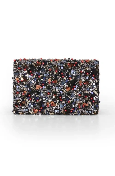 Jewel Badgley Mischka Aurora Beaded Mini Trapezoid Clutch In Black
