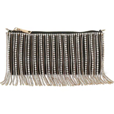 Jewel Badgley Mischka Piper Leather Mix Crystal Fringe Crossbody In Black