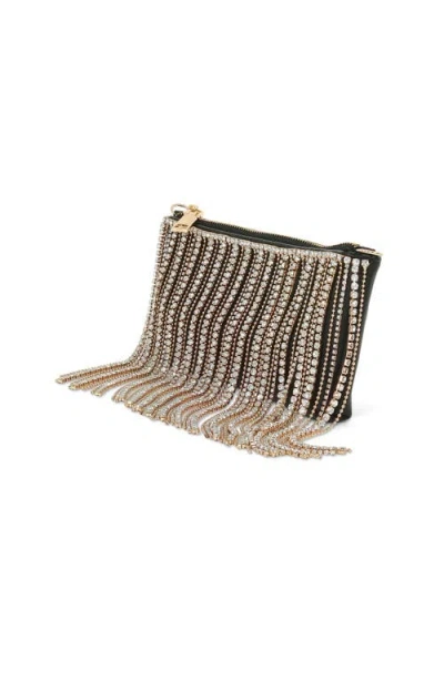 Jewel Badgley Mischka Piper Leather Mix Crystal Fringe Crossbody In Black
