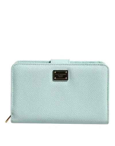 Pre-owned Dolce & Gabbana Mint Green Leather Bifold Continental Clutch Women's Wallet ()