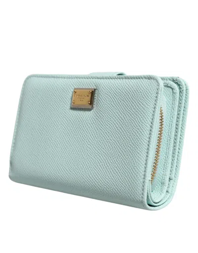 Pre-owned Dolce & Gabbana Mint Green Leather Bifold Continental Clutch Women's Wallet ()