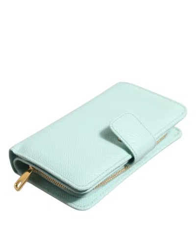 Pre-owned Dolce & Gabbana Mint Green Leather Bifold Continental Clutch Women's Wallet ()
