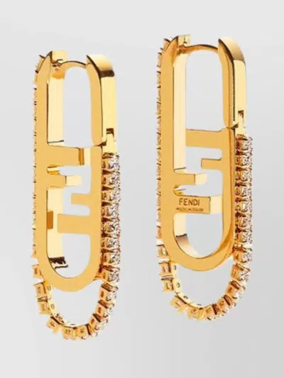 Fendi Geometric Stone Embellished Earrings Collection In Gold