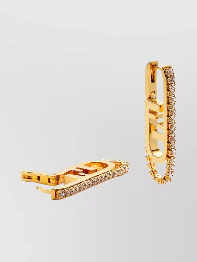 Fendi Geometric Stone Embellished Earrings Collection In Gold