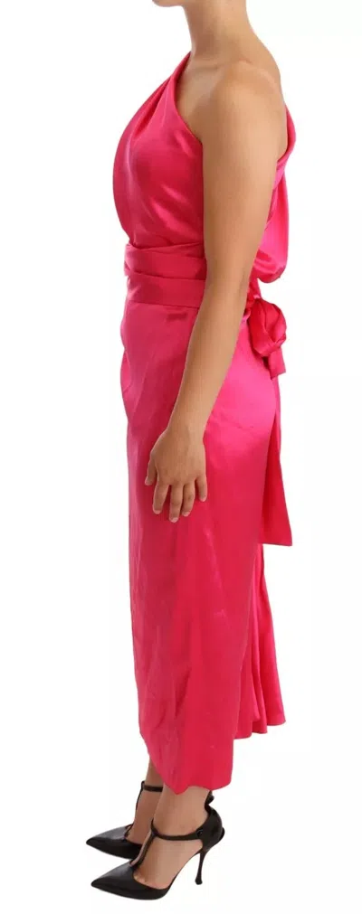 Pre-owned Dolce & Gabbana Pink Sheath Silk Bow Open Shoulder Women's Dress ()