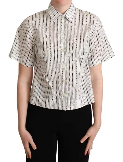Dolce & Gabbana White Circles Dots Collared Button Up Shirt In White