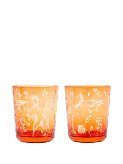 Polspotten Flower-engraved Tumblers In Orange