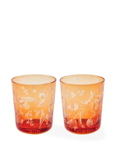 Polspotten Flower-engraved Tumblers In Orange