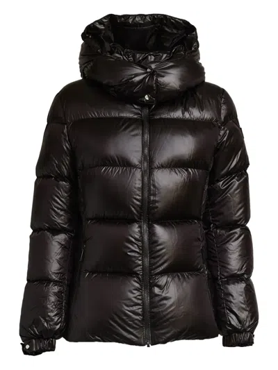 Add Sculpted Down Coat With Removable Hood And Refined Detailing In Black
