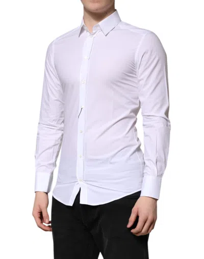 Pre-owned Dolce & Gabbana White Cotton Gold Long Sleeves Formal Men's Shirt ()