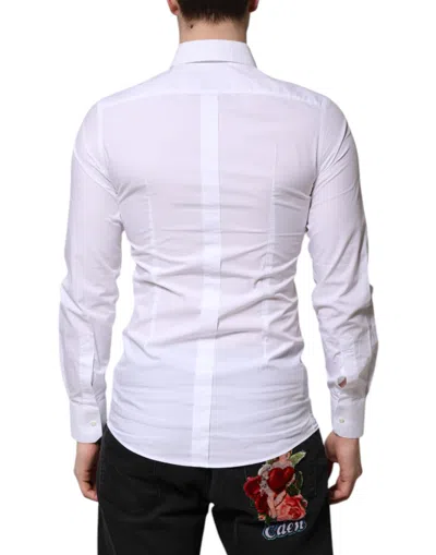 Pre-owned Dolce & Gabbana White Cotton Gold Long Sleeves Formal Men's Shirt ()