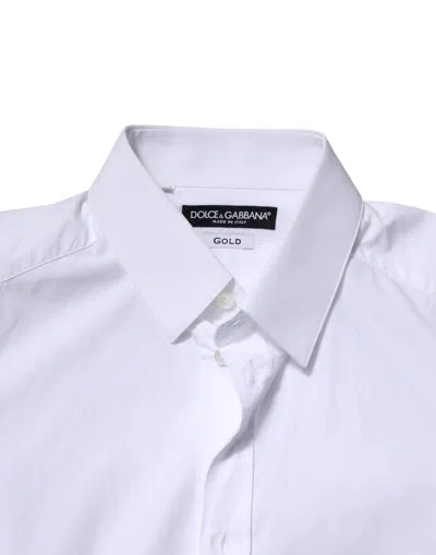 Pre-owned Dolce & Gabbana White Cotton Gold Long Sleeves Formal Men's Shirt ()