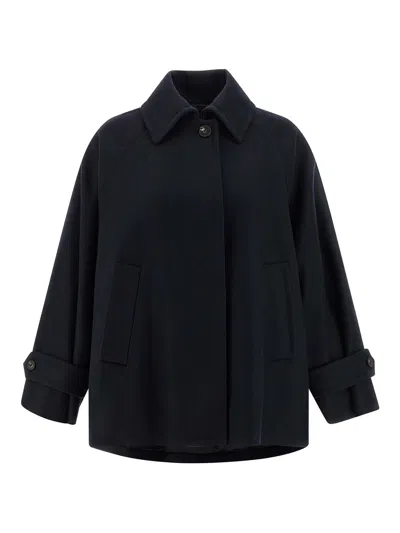 Alberto Biani Wool Coat With Wide Sleeves And Front Pockets In Blue