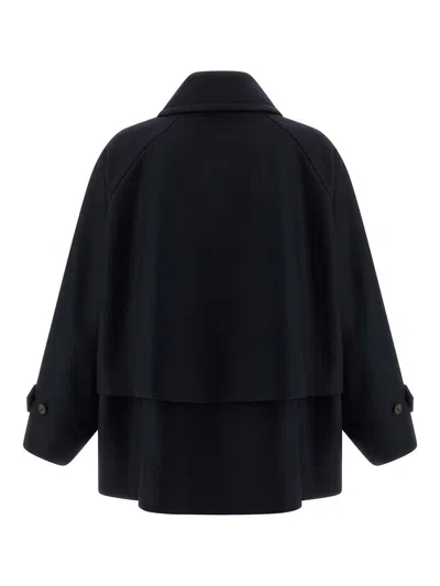 Alberto Biani Wool Coat With Wide Sleeves And Front Pockets In Blue
