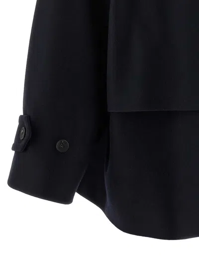 Alberto Biani Wool Coat With Wide Sleeves And Front Pockets In Blue
