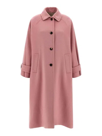Alberto Biani Wool Coat With Notched Collar And Raglan Sleeves In Pink