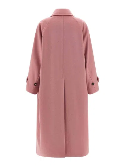 Alberto Biani Wool Coat With Notched Collar And Raglan Sleeves In Pink