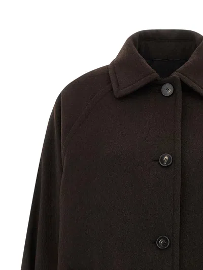 Alberto Biani Long Collared Coat With Side Pockets And Sleeves In Brown