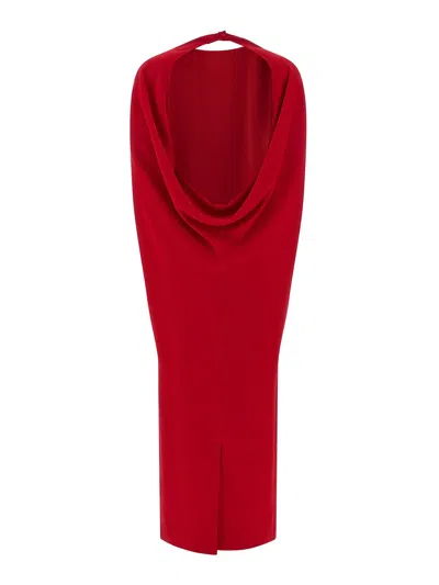 Alberta Ferretti Women Red Long Dress With Hooded Sleeves And Cut Out On The Back In Fabric Woman