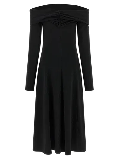 Alberta Ferretti Slightly Stretch Cady Midi Dress With Off-the-shoulder Neckline In Black