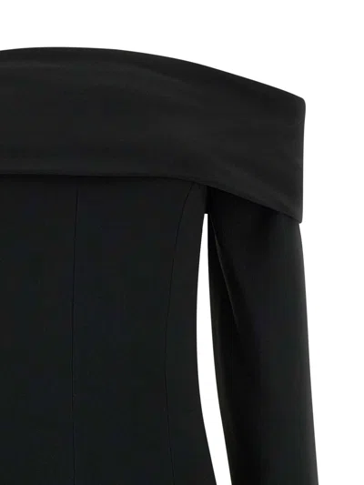 Alberta Ferretti Slightly Stretch Cady Midi Dress With Off-the-shoulder Neckline In Black