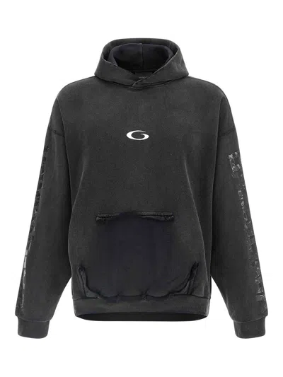 Balenciaga Men Transparent Tape Hoodie With Torn Pocket In Black