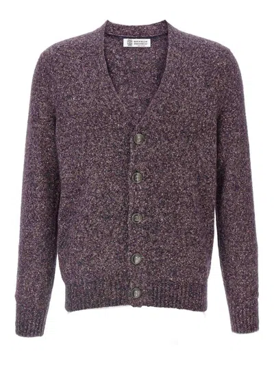 Brunello Cucinelli Men Buttoned Cardigan In Purple