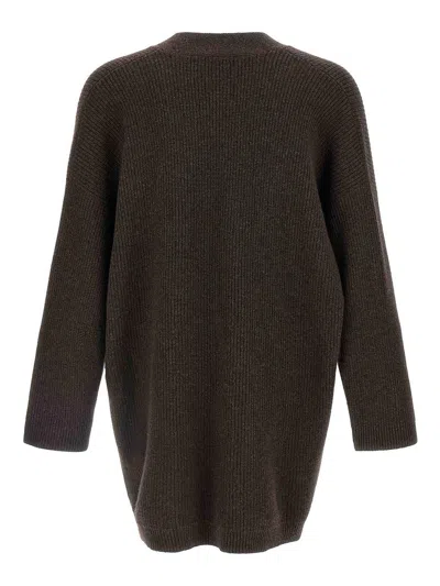 Brunello Cucinelli Longline Cashmere Cardigan Featuring Pockets In Brown