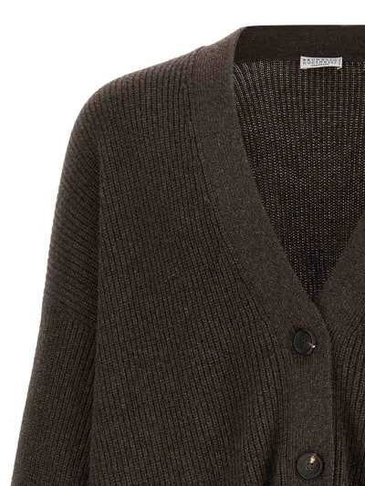 Brunello Cucinelli Longline Cashmere Cardigan Featuring Pockets In Brown