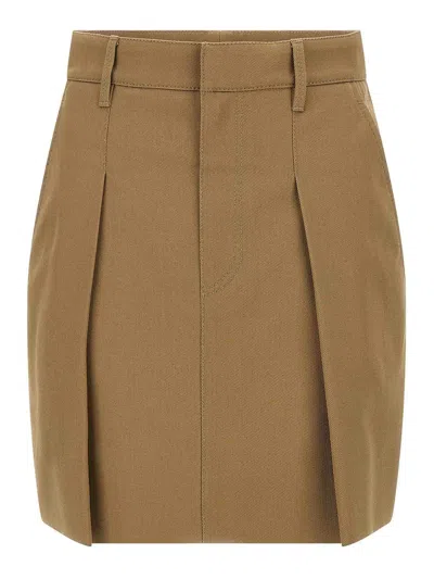 Brunello Cucinelli Pleated Skirt Featuring Side And Back Pockets In Brown