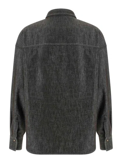 Brunello Cucinelli Brown Shirt With Classic Collar And Monil Detail On The Pocket In Cotton Blend Woman In Brown